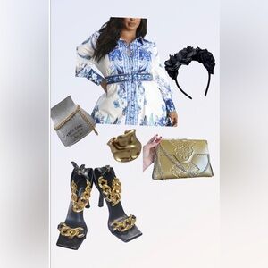 Fashion Nova On Trend Blue and White Long Sleeve Dress